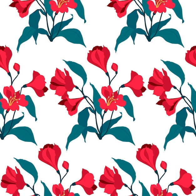 Floral seamless vector pattern Red flowers alstromeria Vector banner Wedding background