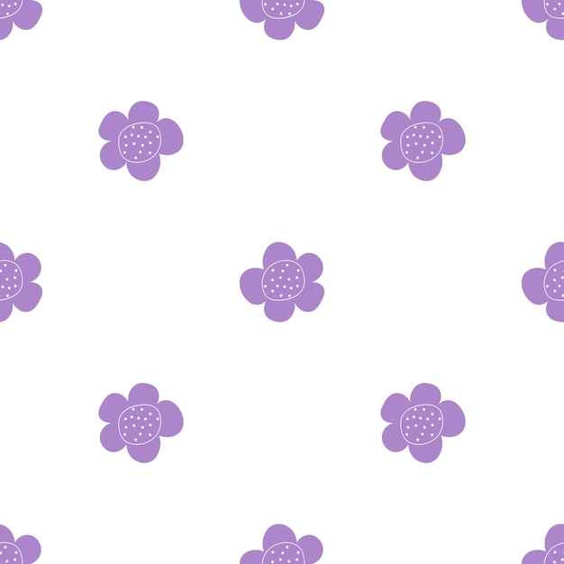 Floral seamless vector pattern with flowers Spring flora Simple handdrawn kids style Pretty ditsy