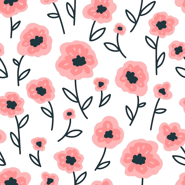 Floral seamless vector pattern with small flowers simple handdrawn style motifs scattered liberty