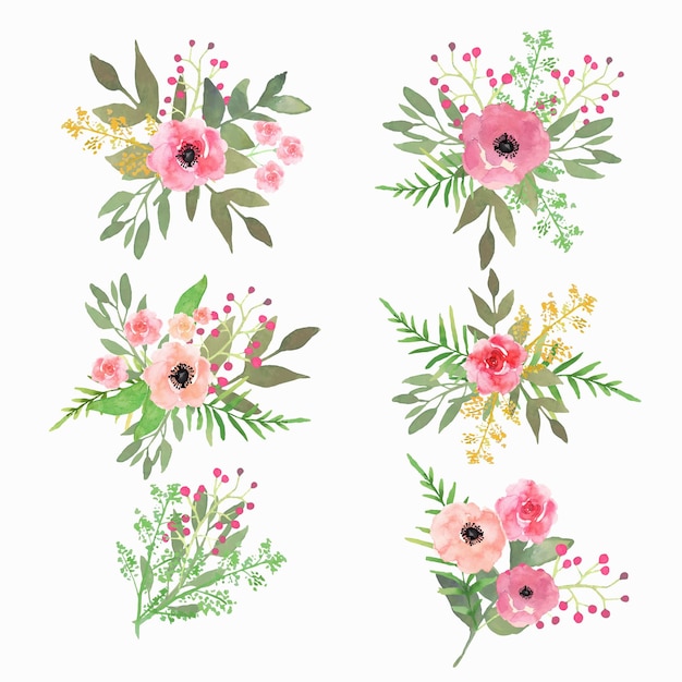 Vector floral set collection with flowers drawing watercolor design for greeting cards vector arrangements