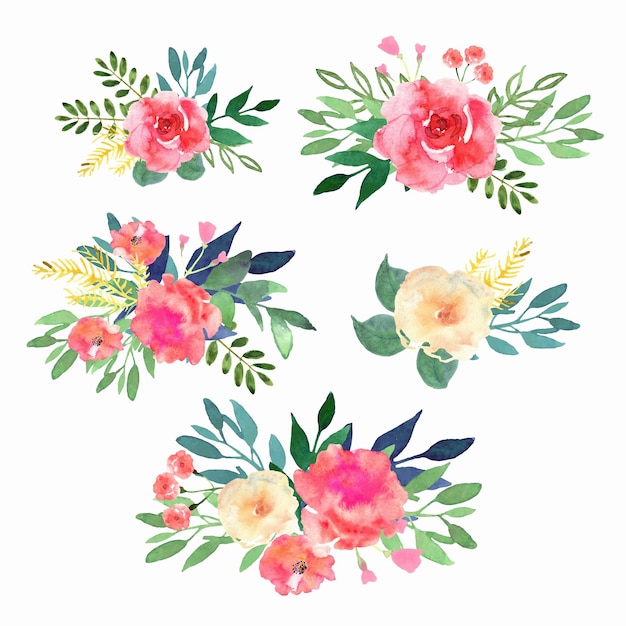 Floral set Collection with flowers drawing watercolor Design for invitation greeting cards Vector