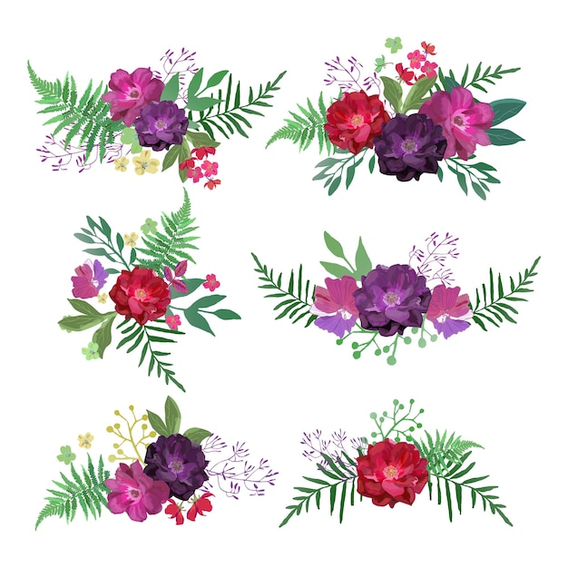 花の手描きの花のセットコレクション招待のためのデザイン
