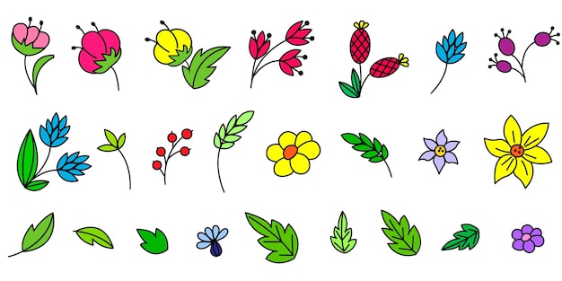 Vector floral set colorful floral collection with leaves and flowers