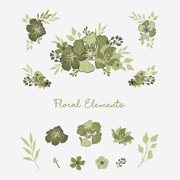 Floral set elements for your compositions greeting cards or wedding invitations