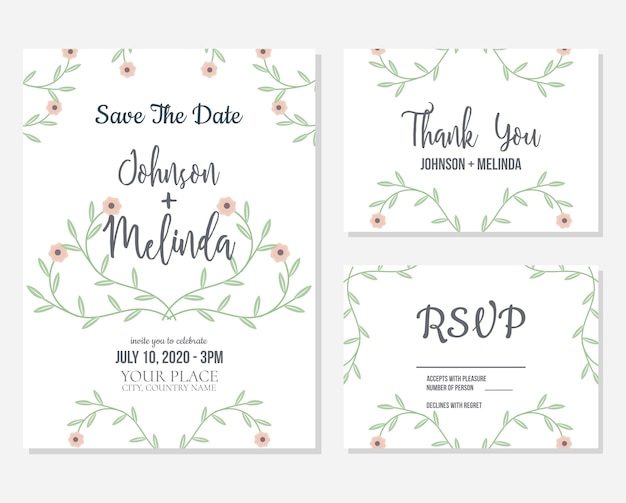 floral set wedding invitation template and rsvp