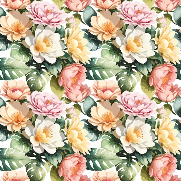 Vector floral shape watercolor seamless pattern