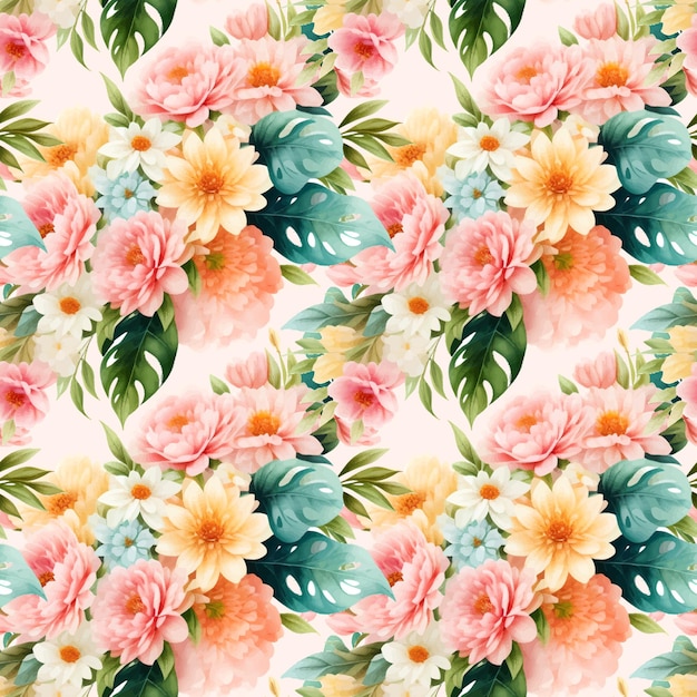 Vector floral shape watercolor seamless pattern
