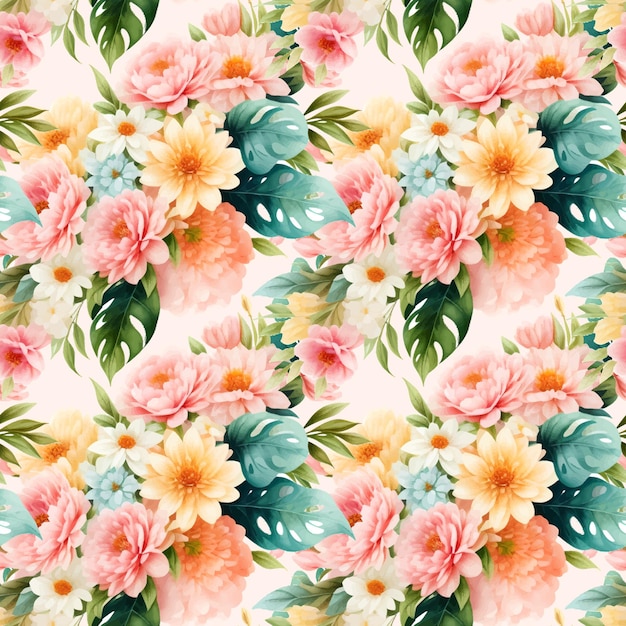 Floral shape watercolor seamless pattern