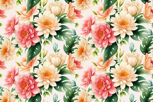 Floral shape watercolor seamless pattern