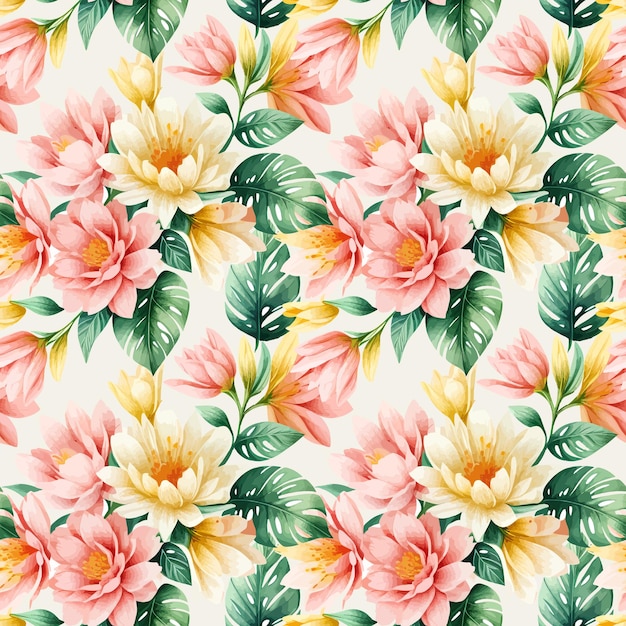 Floral shape watercolor seamless pattern