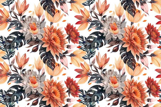 Floral shape watercolor seamless pattern