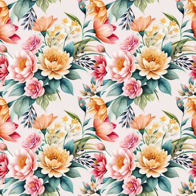 Floral shape watercolor seamless pattern