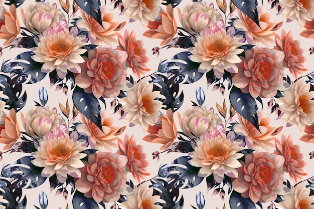 Vector floral shape watercolor seamless pattern