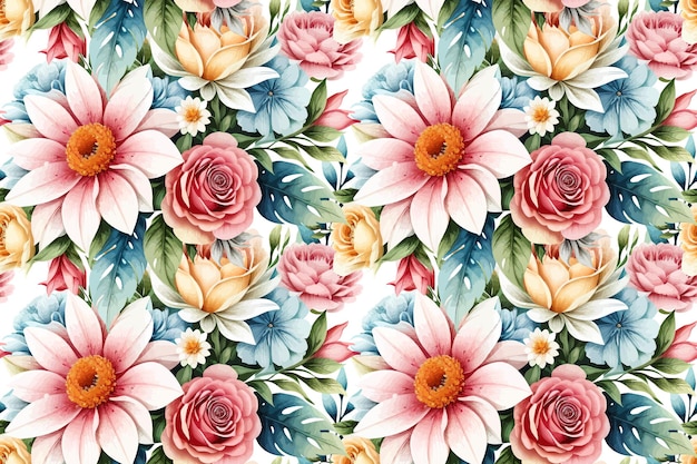 Floral shape watercolor seamless pattern