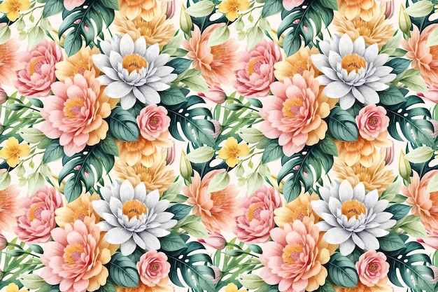 Floral shape watercolor seamless pattern