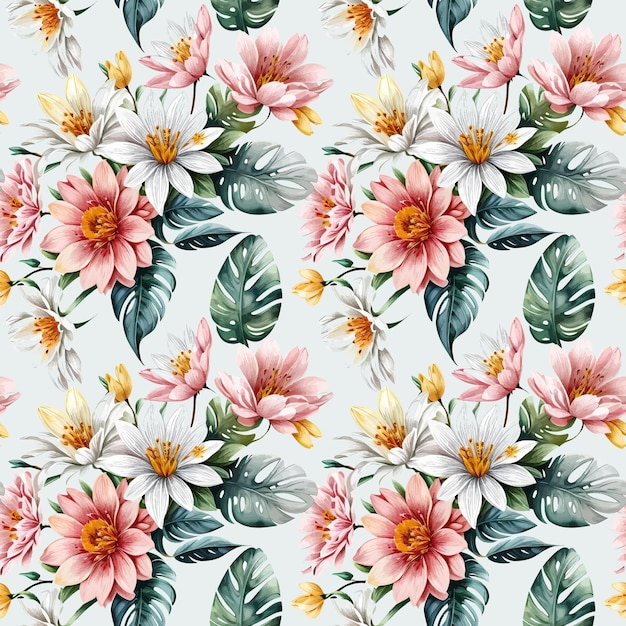 Floral shape watercolor seamless pattern