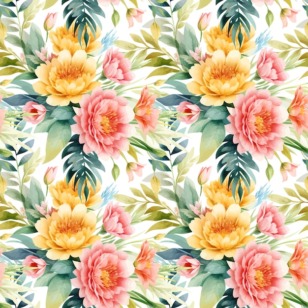 Vector floral shape watercolor seamless pattern