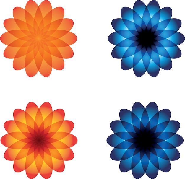 Vector floral shapes in blue and orange color isolated on transparent background