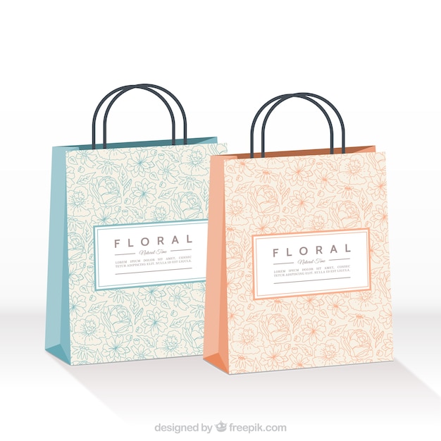 Vector floral shopping bags