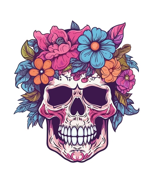 Floral skull isolated on a white background Floral skull illustration