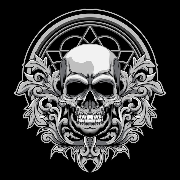 Floral skull vector illustration on dark background