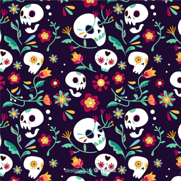 Floral skulls día de muertos pattern