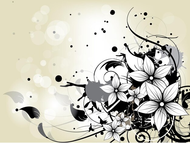 Floral spring background with flowers and swirls