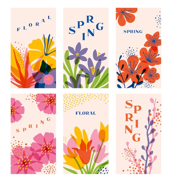 Floral spring templates Set of templates with textured floral elements and copy space