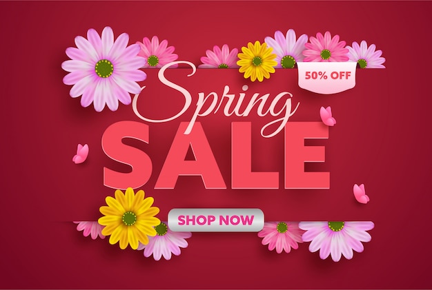 Vector floral spring with blossom flowers banner