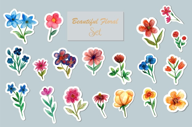 Floral stickers collection elements set