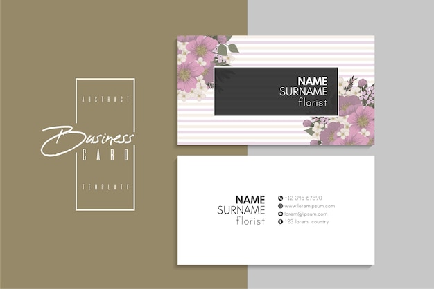 Floral style business card template vector. Back and front set