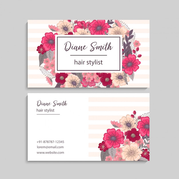 Floral style business card template vector