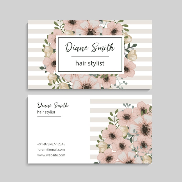 Floral style business card template vector