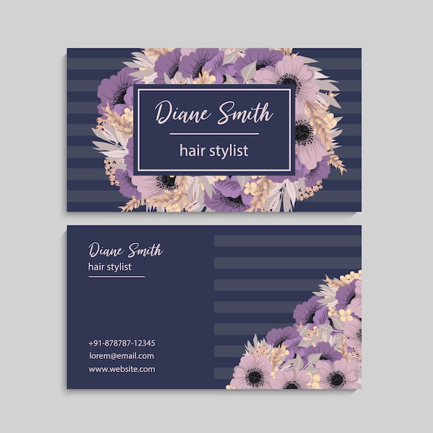 Floral style business card template vector