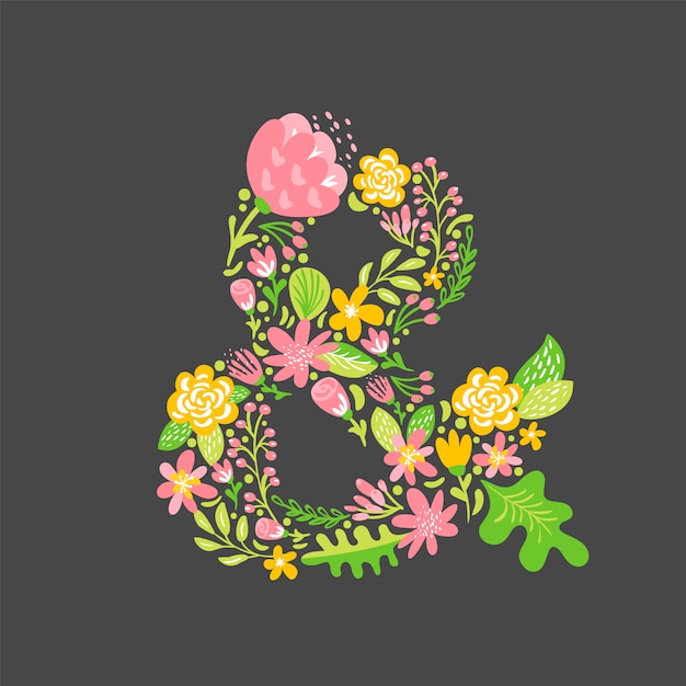 Floral summer ampersand. Flower Capital wedding Alphabet