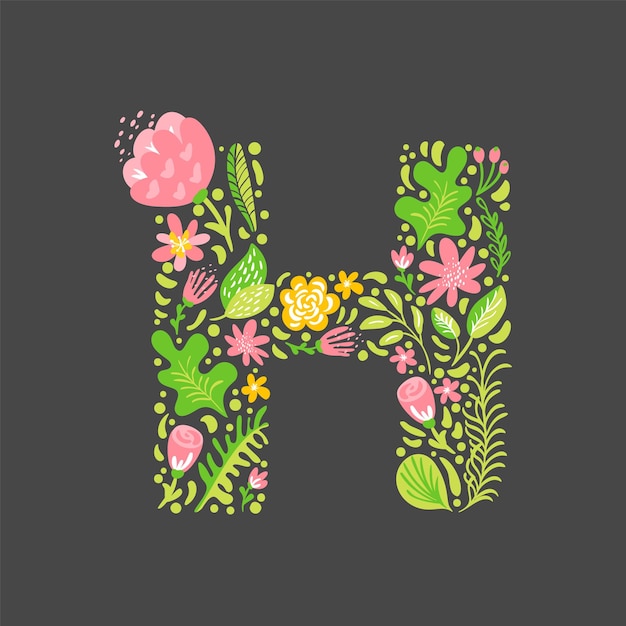 Floral summer Letter H Flower Capital wedding Uppercase Alphabet Colorful font with flowers