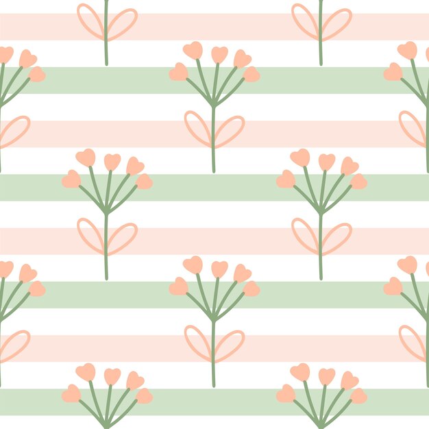 Floral summer seamless pattern with stripes