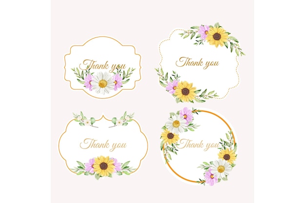 floral sun flower and cherry blossom labels design