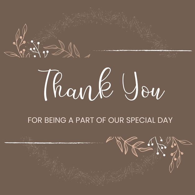 floral thank you card design on brown