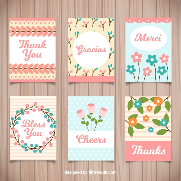 Vector floral thank you cards collectio