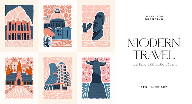 Floral and travel abstract elements Botanical composition Modern trendy Matisse minimal style