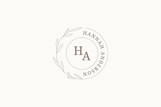 Floral tree branch with leaves circle line logo monogram design template vector illustration