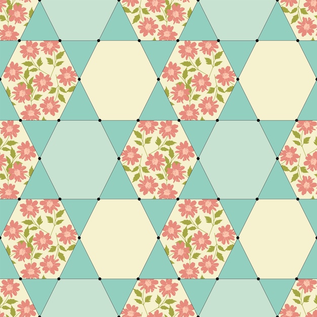 Vector floral triangle patchwork seamless pattern