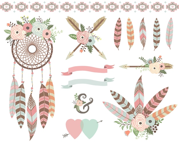 Vector floral tribal dreamcatcher collection