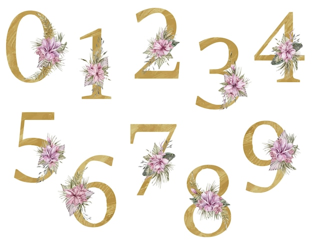 Vector floral tropical wedding numbers for table number cards wedding invitations prints sublimations