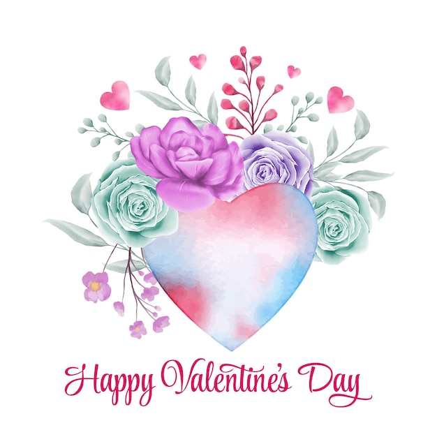 Vector floral valentines heart frame with watercolor leaves