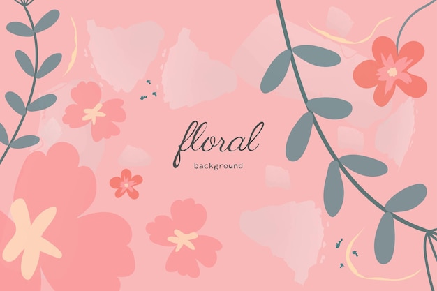 Floral vector background in pink colors. Cute wallpaper design with delicate flowers,twigs.