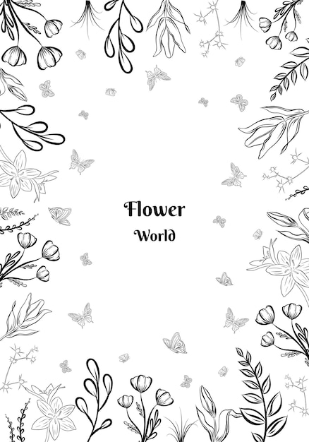 벡터 꽃과 나비가 있는 꽃 터 라인 카드