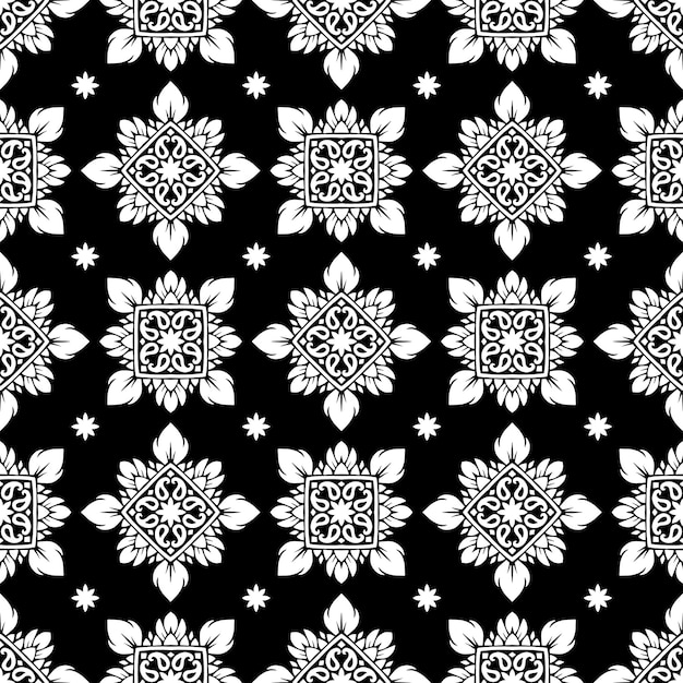 Floral vector naadloze patroon Herhalende abstracte achtergrond Zwart-wit geometrische rooster