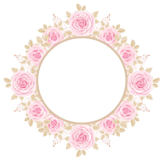 Vector floral vector round frame with pink rose